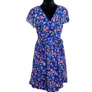 Anthropologie Moulinette Soeurs Blooming Sapphire Blue Floral Silk Wrap Dress